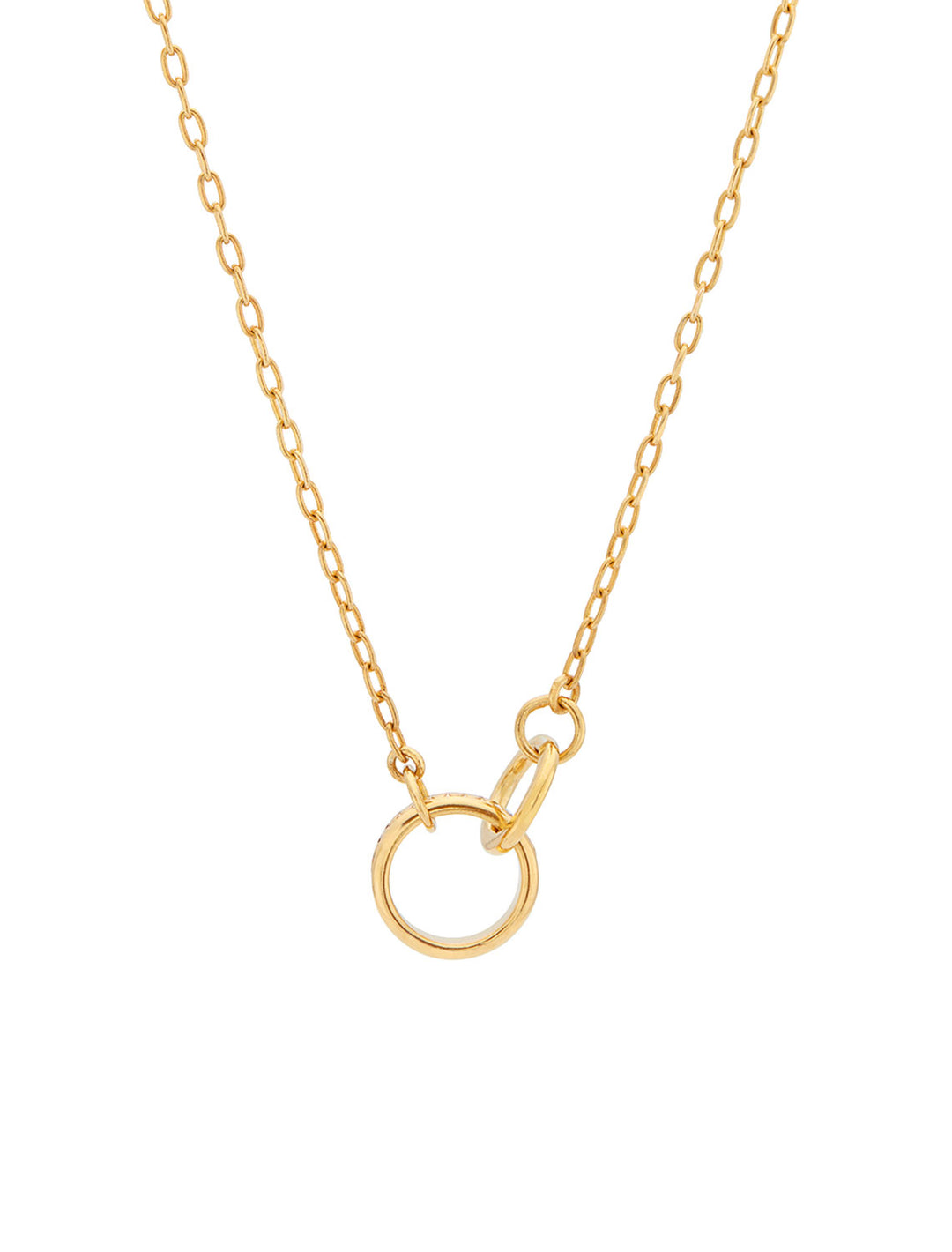 Front view of Anna Beck's intertwined circles charity necklace in gold.