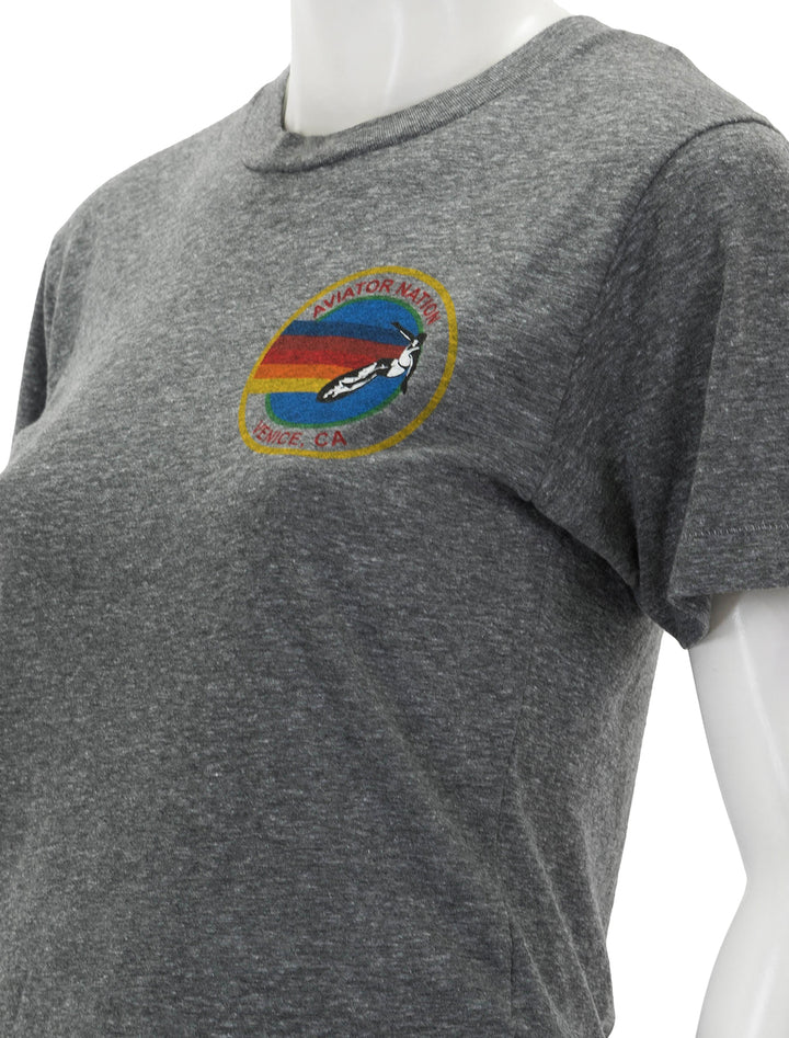 Close-up view of Aviator Nation's aviator nation small boyfriend tee in heather grey.