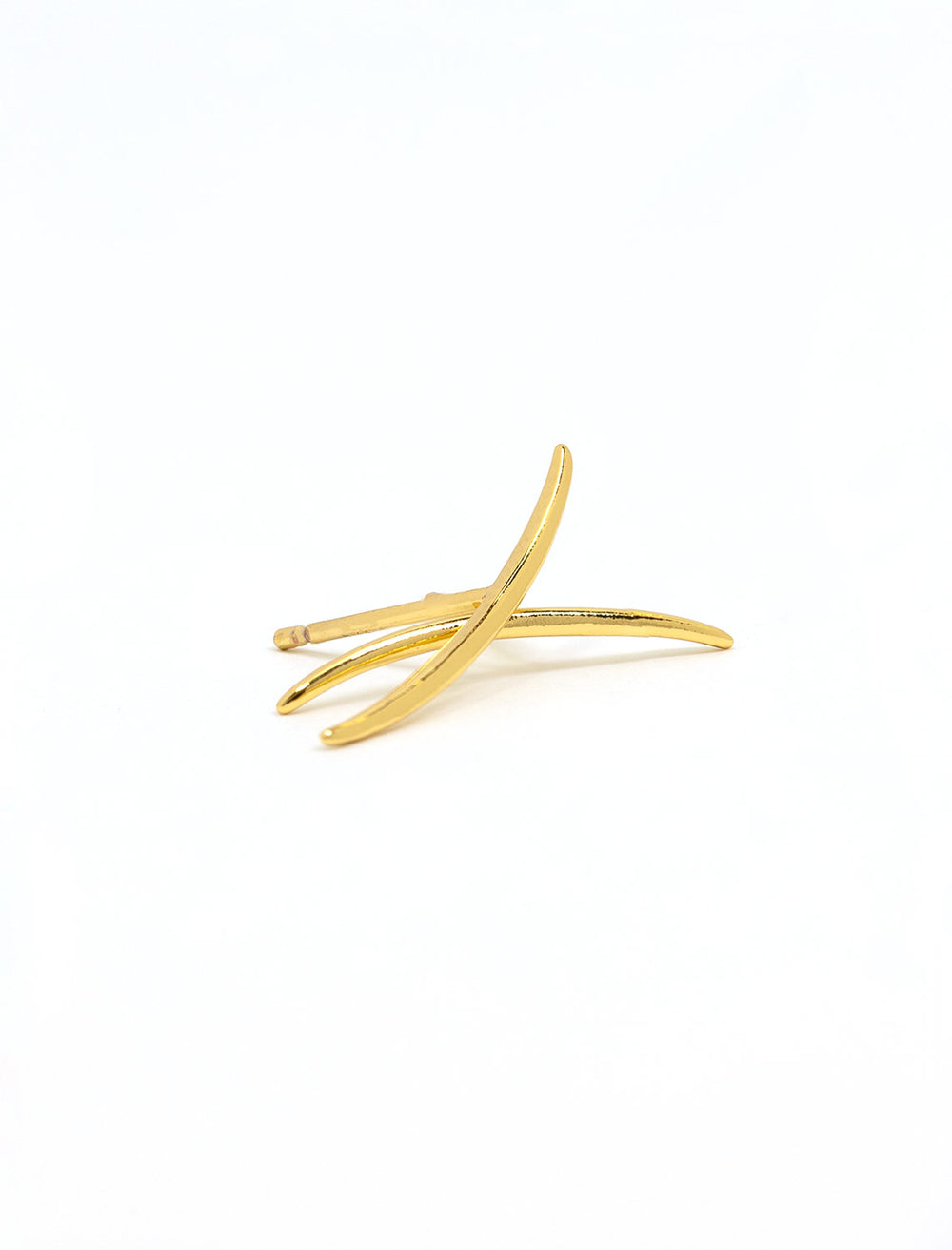 Stylized laydown of Tai Jewelry's Gold Curved Bar Studs.