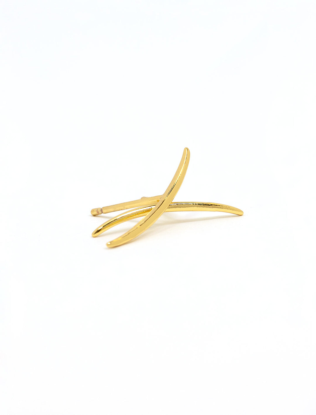 Stylized laydown of Tai Jewelry's Gold Curved Bar Studs.