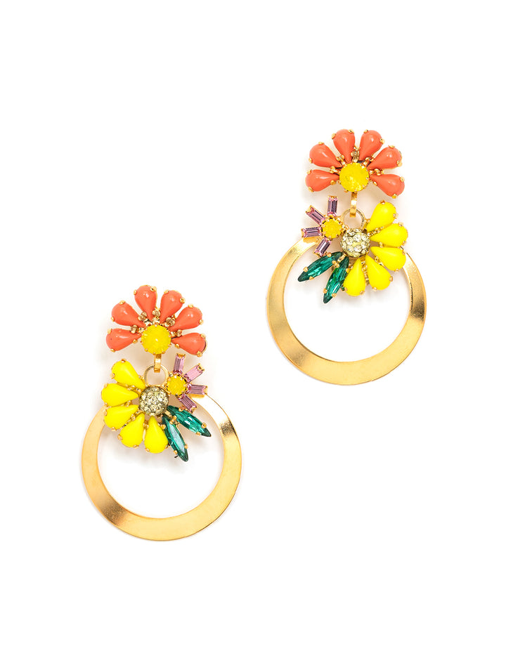 Front view of Elizabeth Cole's nicolette earrings in orange citrus multi.