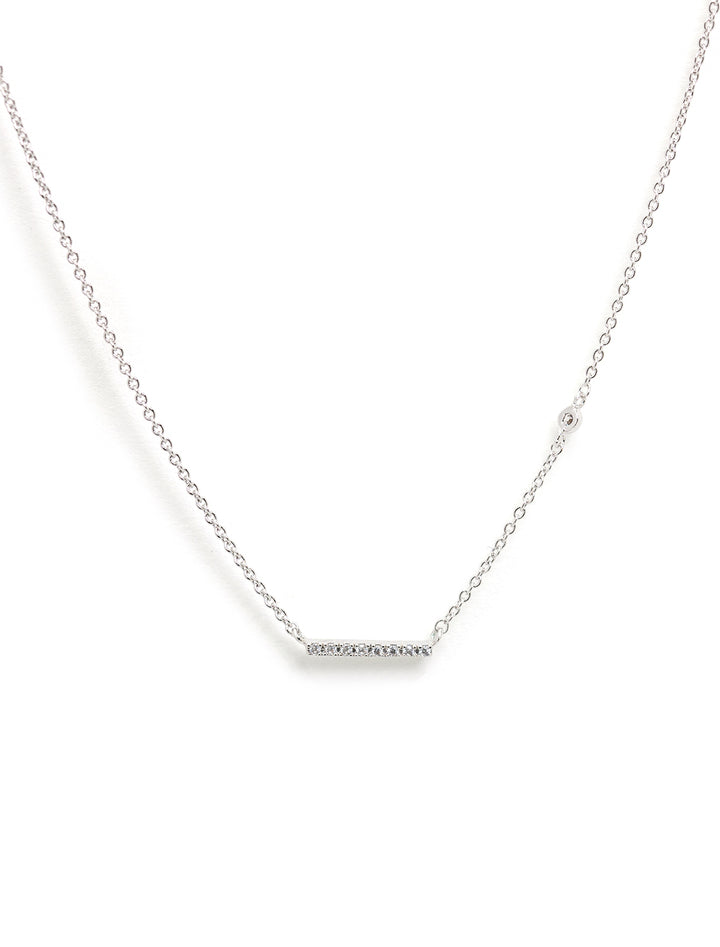 Front view of Tai's horizontal bar necklace in silver with cz.