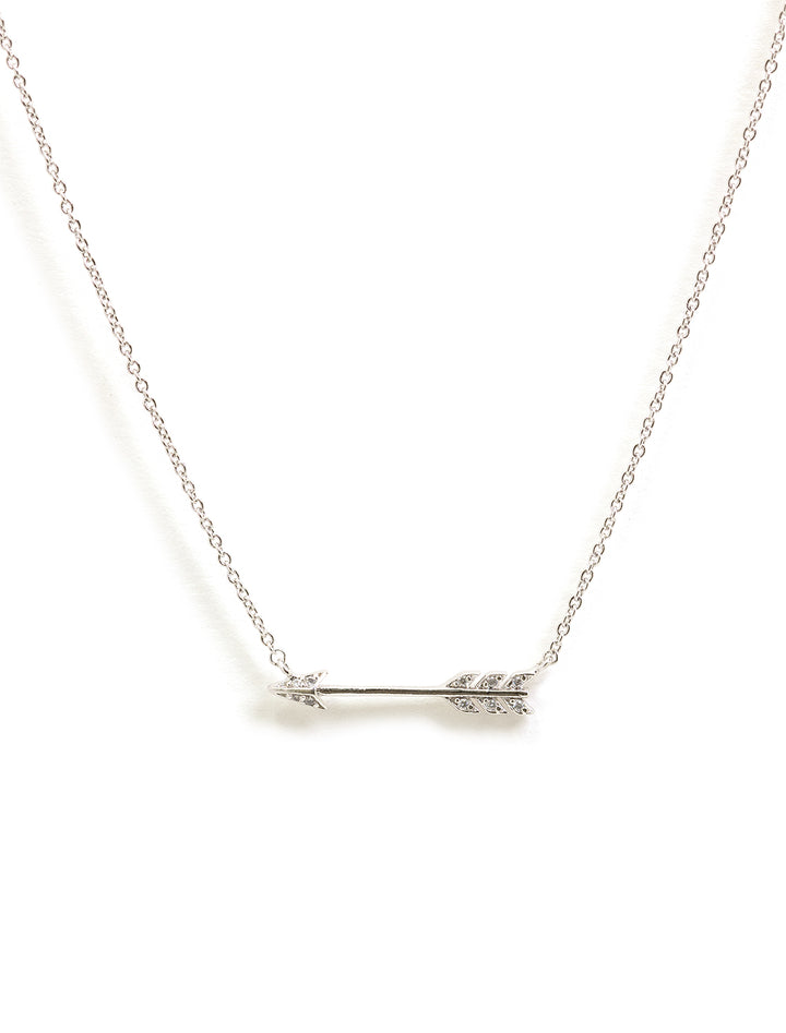 Front view of Tai Jewelry's medium arrow necklace in silver.