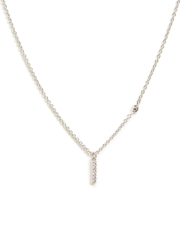 Front view of Tai Jewelry's Silver Chain Necklace with CZ Stick and Offset CZ.