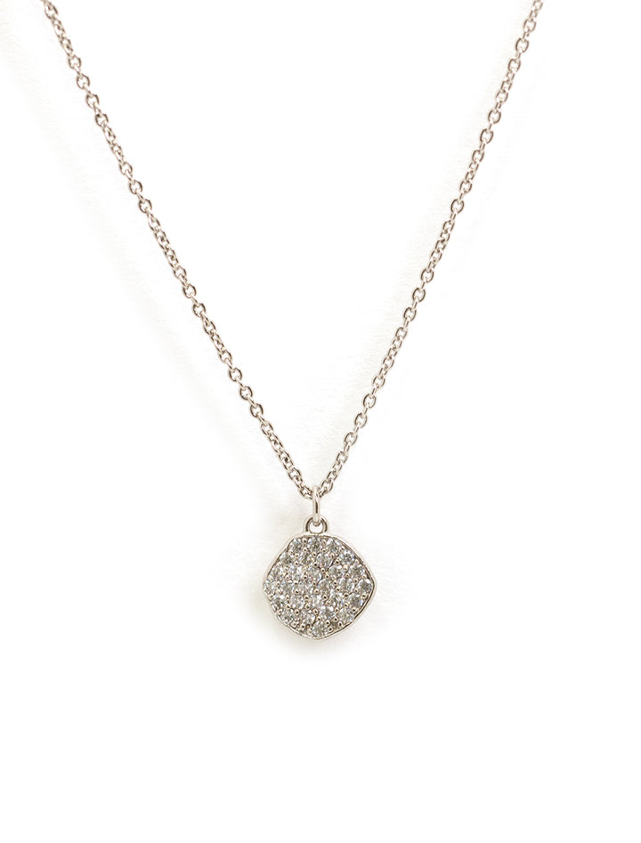 Front view of Tai Jewelry's Silver Chain Necklace with CZ Wavy Disc.