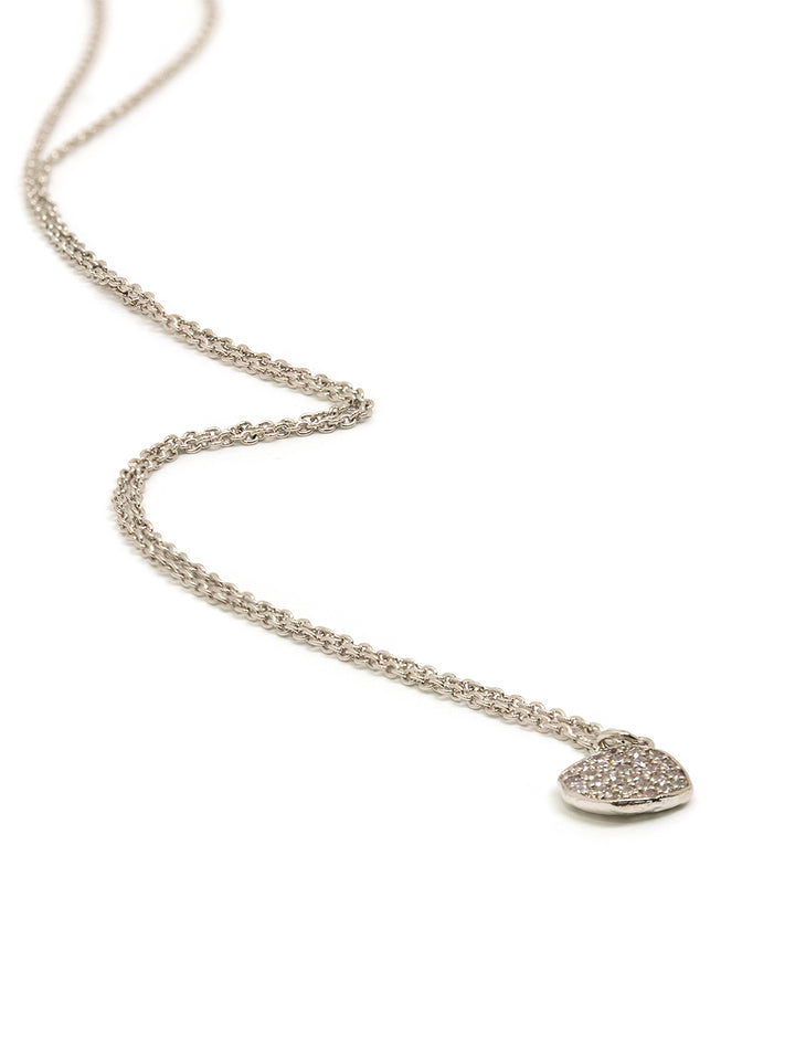 Stylized laydown of Tai Jewelry's Silver Chain Necklace with CZ Wavy Disc.
