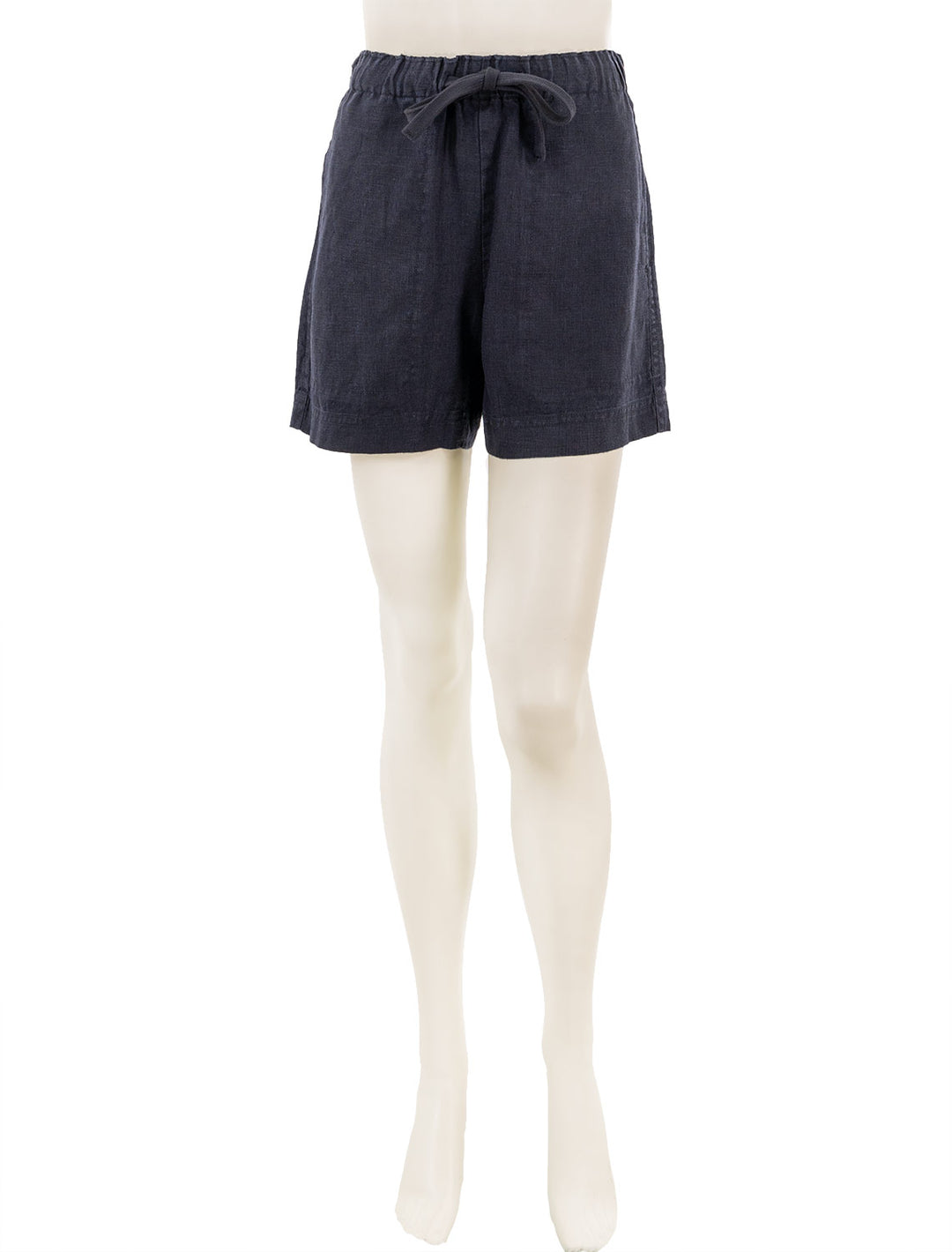Front view of Vince's mid waist tie front pull on short in coastal.
