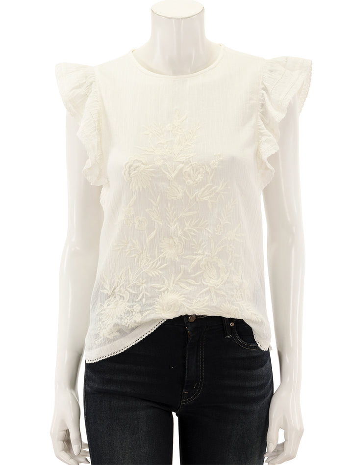 Front view of M.A.B.E.'s estella embroidered top in white.