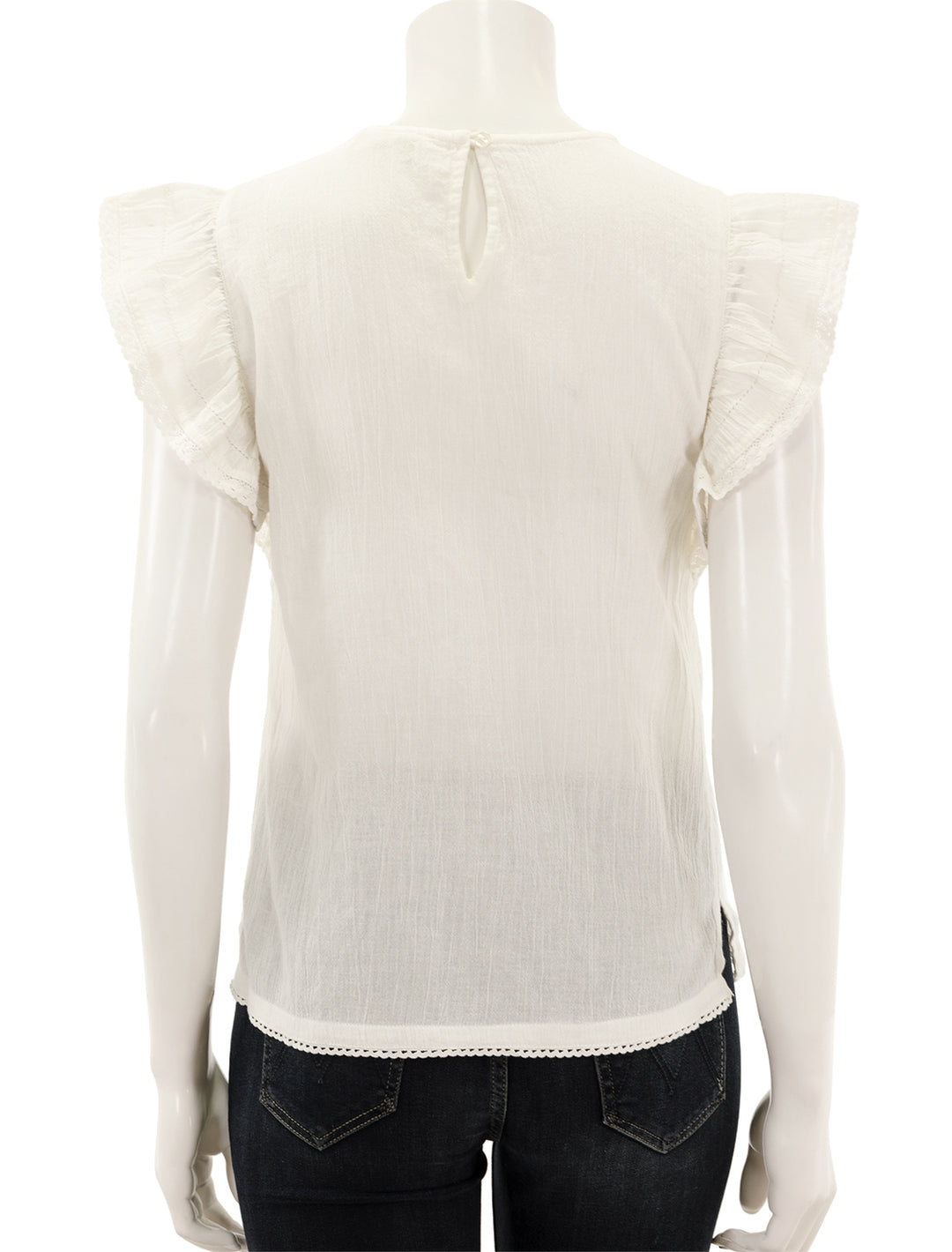Back view of M.A.B.E.'s estella embroidered top in white.