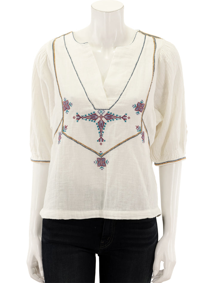 Front view of M.A.B.E.'s vivien embroidered top in ecru.