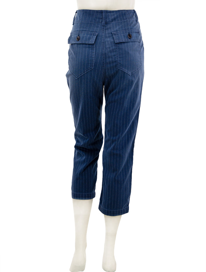 Back view of The Great's the ranger pant in dark indigo pin stripe.