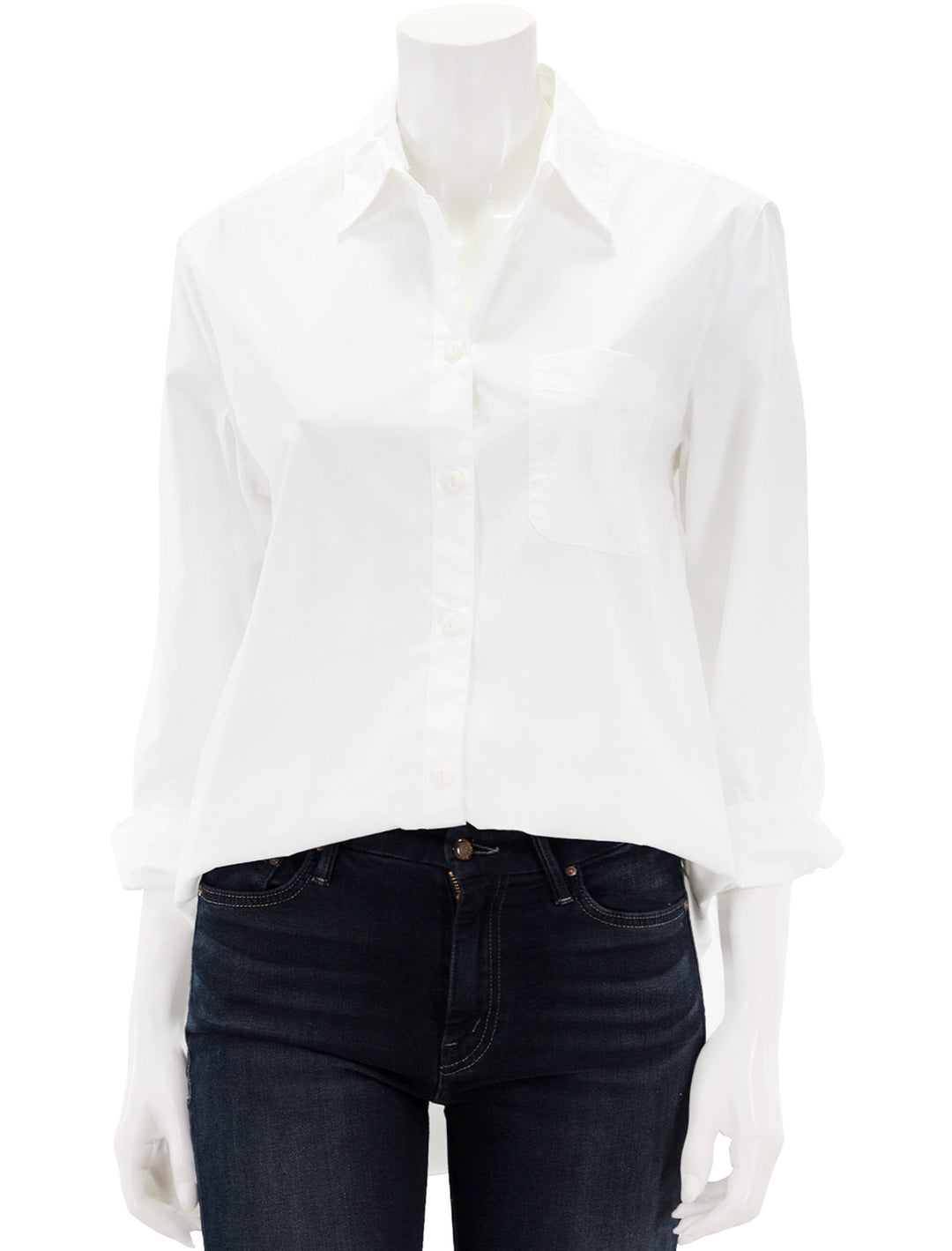 Front view of Rag & Bone's maxine button down shirt in white.