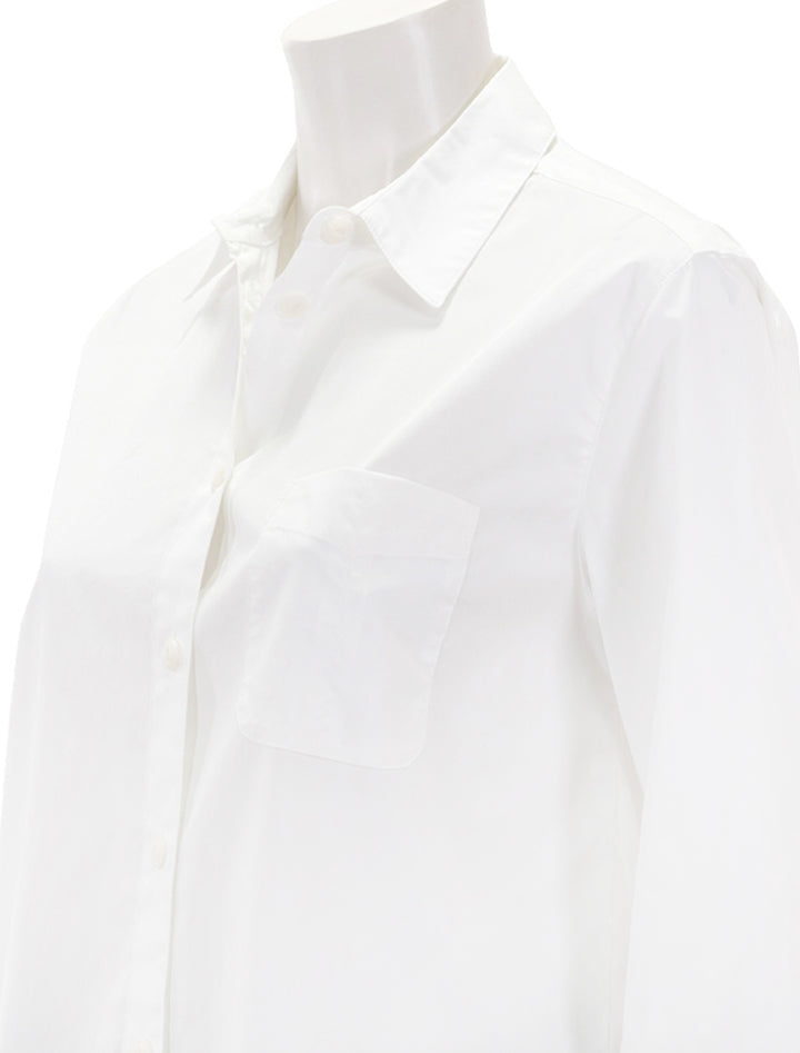 Close-up view of Rag & Bone's maxine button down shirt in white.