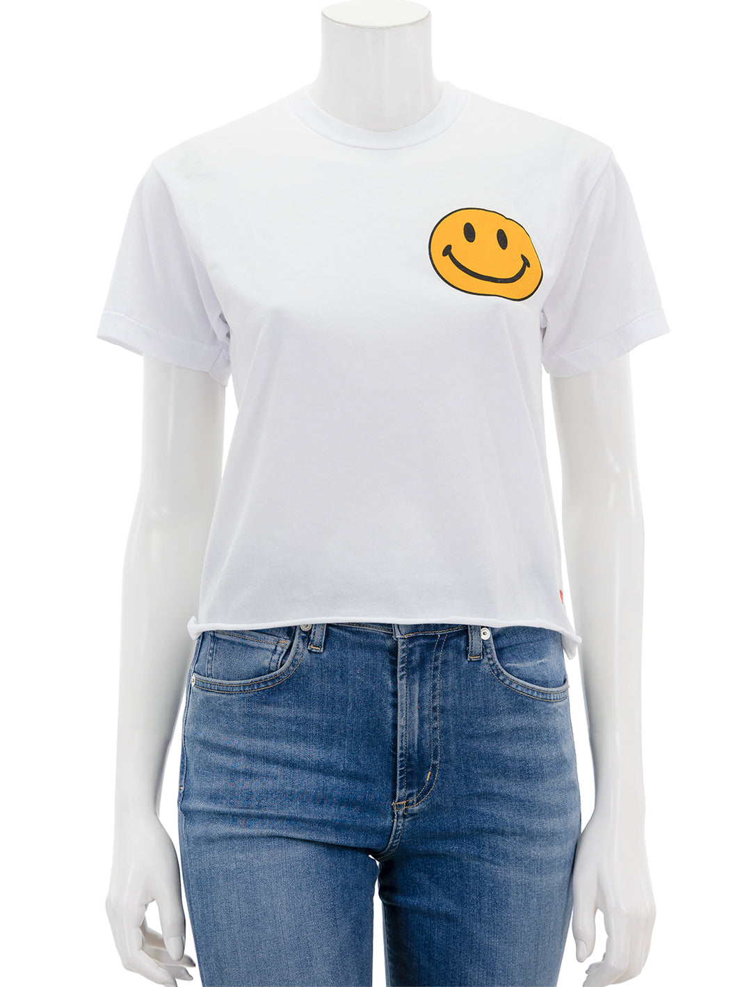 Front view of Aviator Nation's smiley 2 boyfriend tee in white.