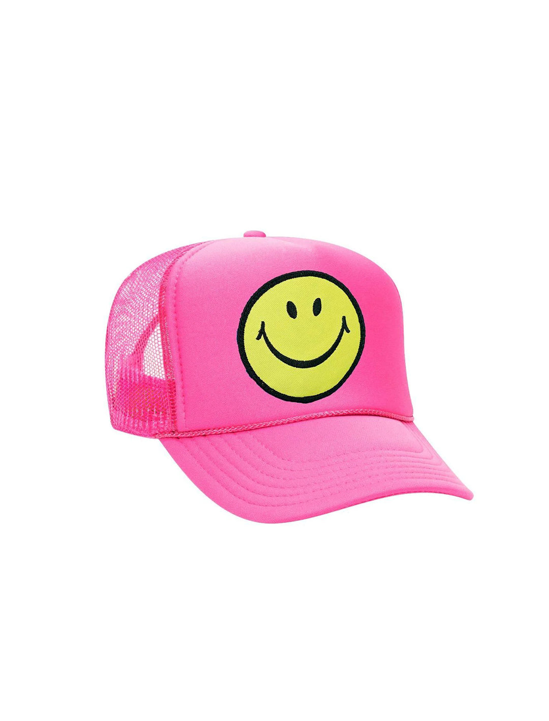 Aviator Nation's smiley vintage low profile trucker hat in neon pink