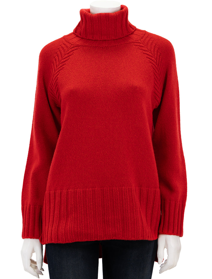 Front view of Barbour's norma turtleneck in blaze red.