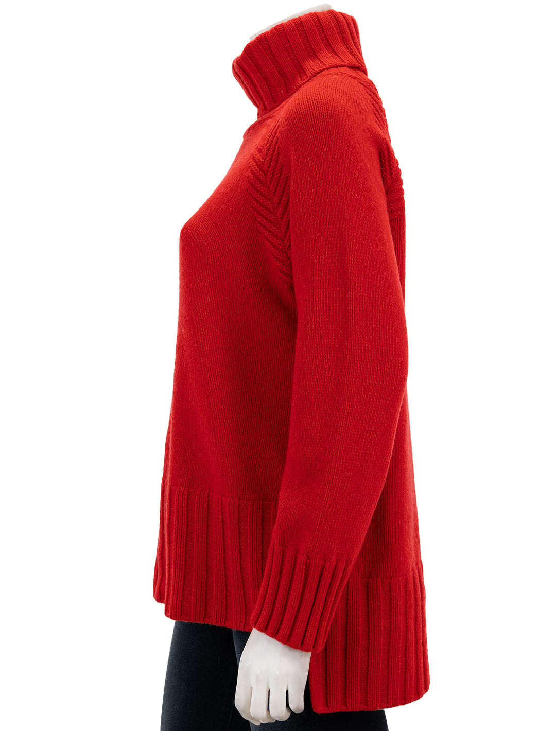 Side view of Barbour's norma turtleneck in blaze red.
