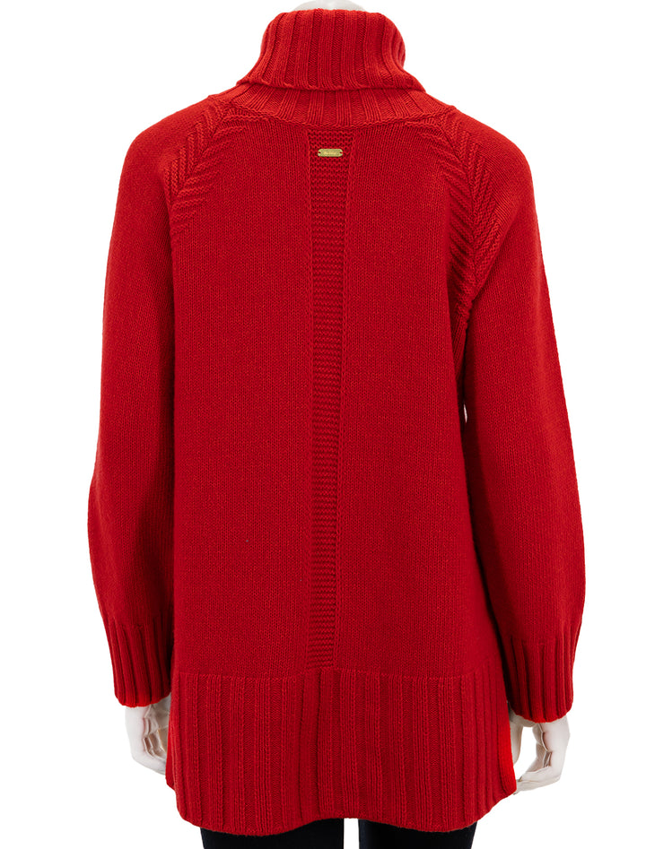 Back view of Barbour's norma turtleneck in blaze red.