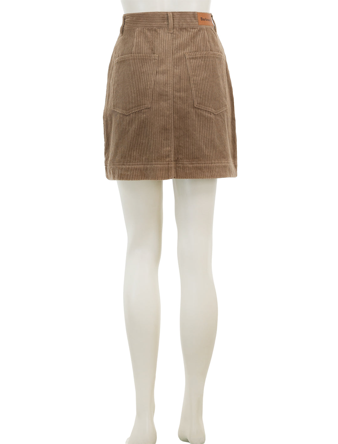 Back view of Barbour's oakfield skirt in taupe corduroy.