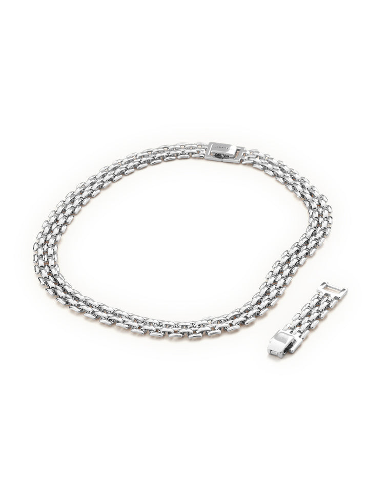 Overhead view of Jenny Bird's francis choker in silver.