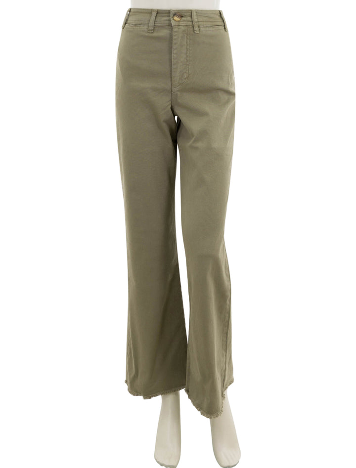 Front view of Marine Layer's bridget pant in aloe with raw edge.