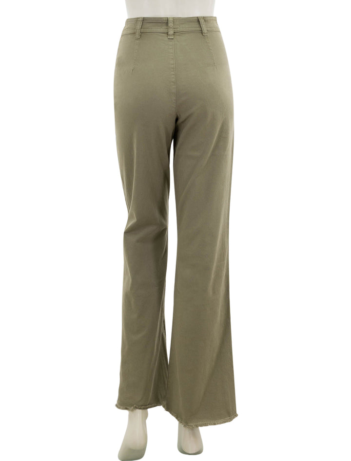Back view of Marine Layer's bridget pant in aloe with raw edge.
