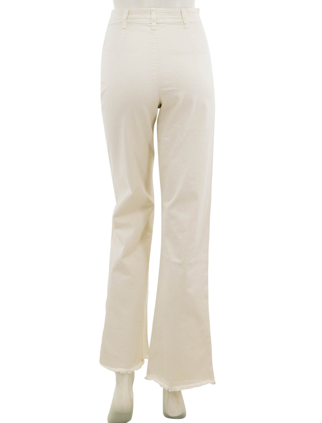 Back view of Marine Layer's bridget pant in cream with raw hem.