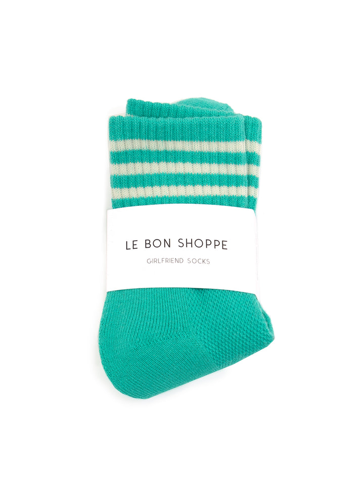 Front view of Le Bon Shoppe's girlfriend socks in emerald.