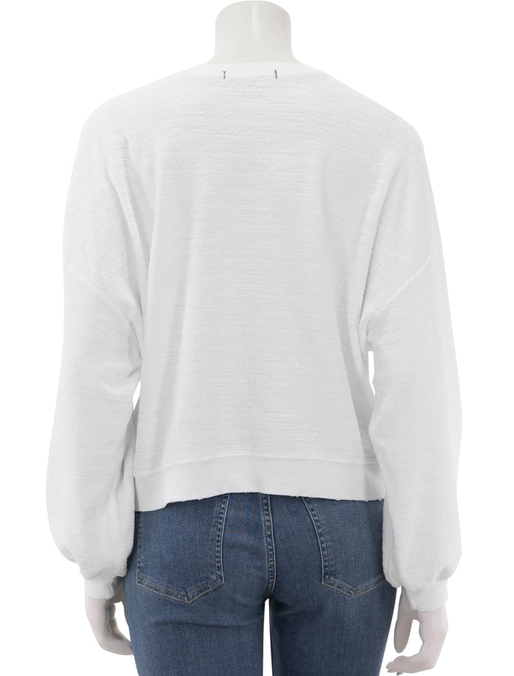 Back view of AMO's easy sweatshirt in white.