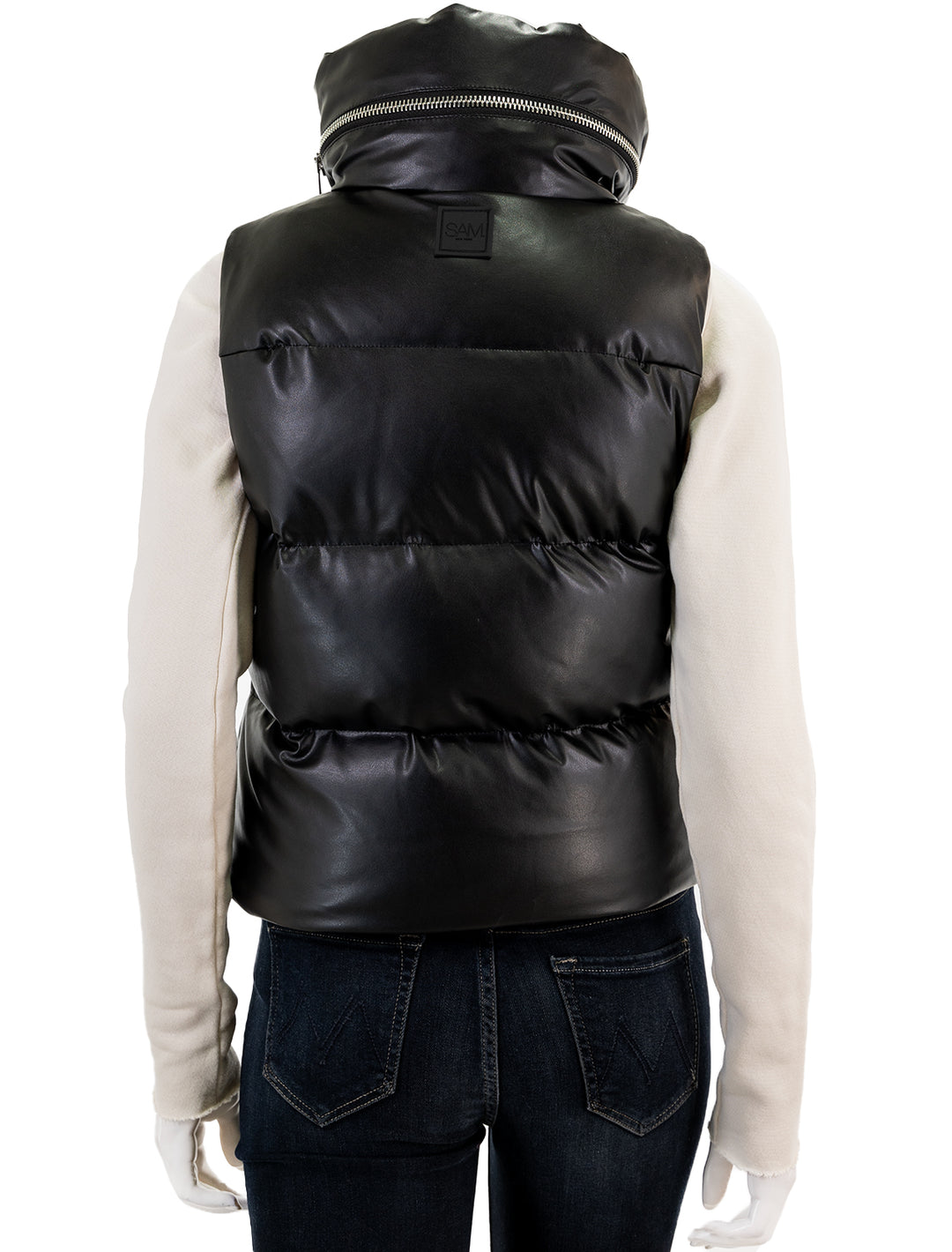 Back view of SAM.'s arley vegan leather vest in black.