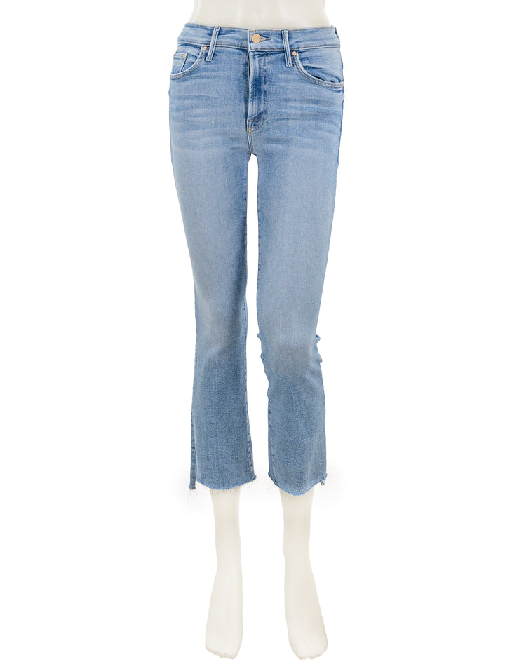 Front view of Mother Denim's the insider crop step fray in limited edition.
