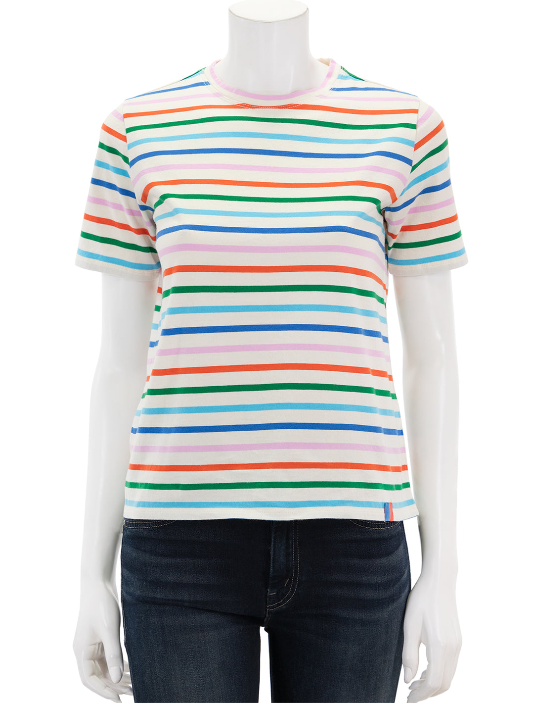 Front view of KULE's the modern tee in rainbow.