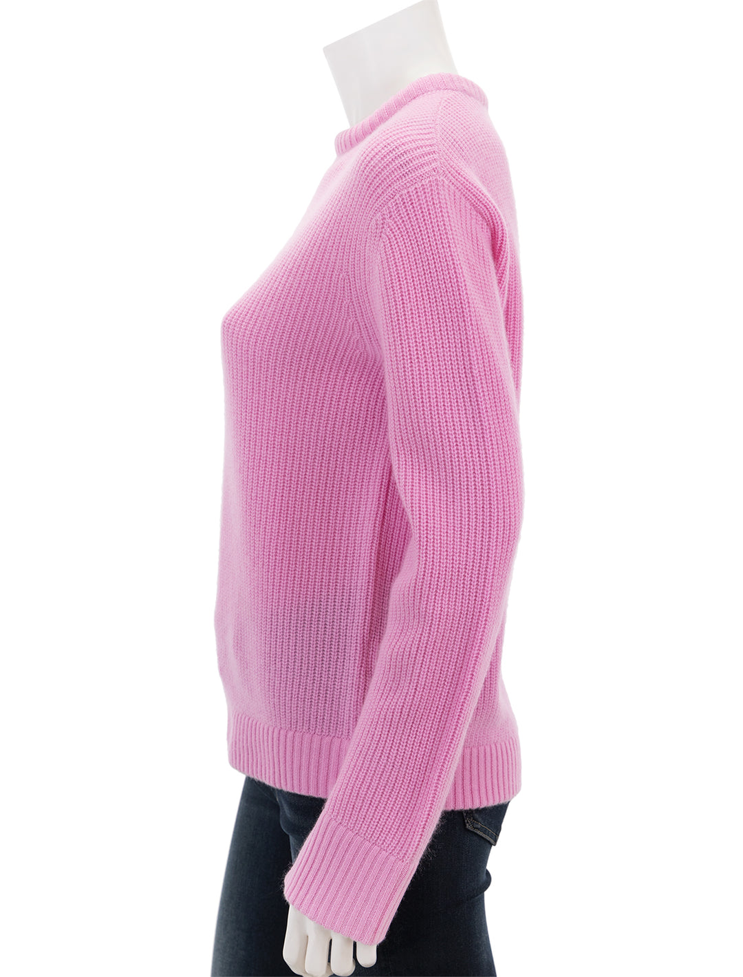 Side view of KULE's the alden sweater in pink.
