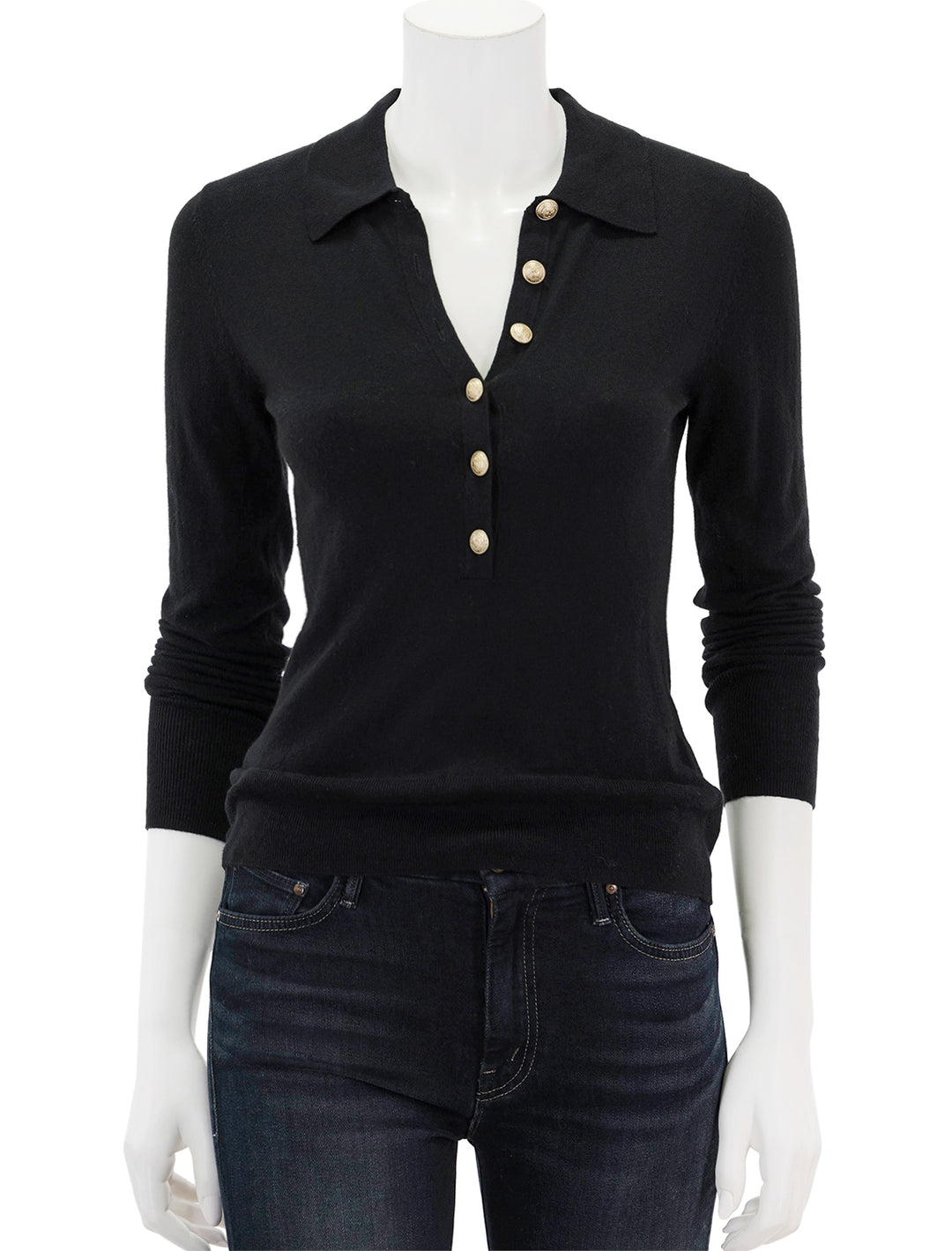 Front view of L'agence's sterling collared sweater in black.