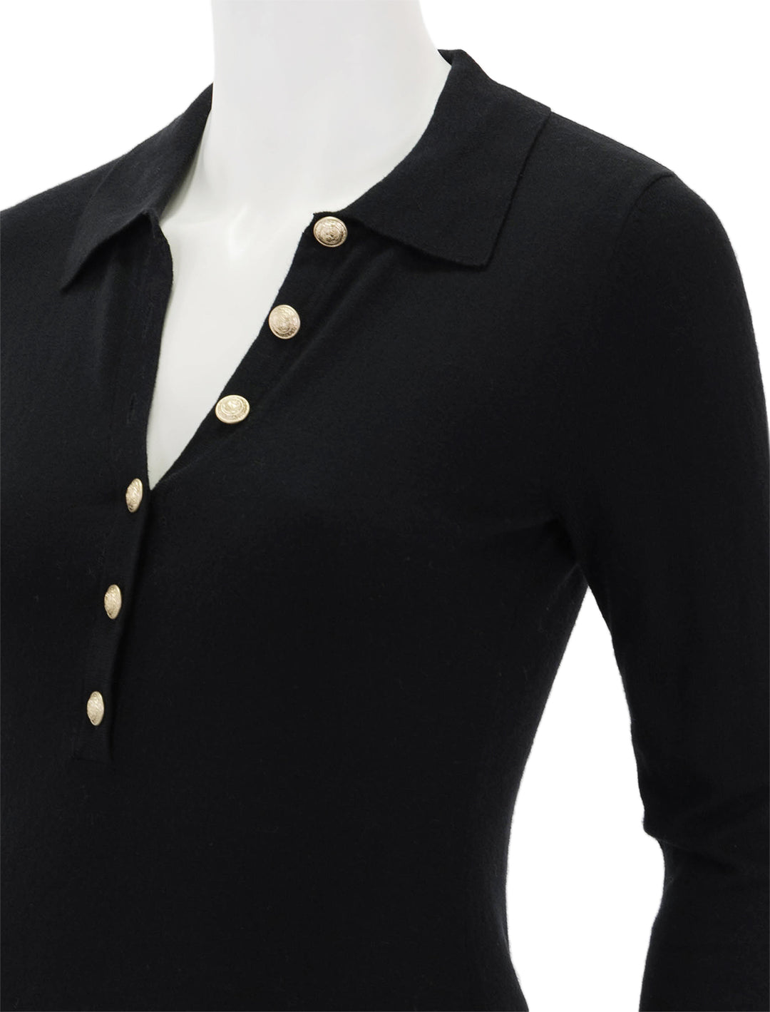Close-up view of L'agence's sterling collared sweater in black.