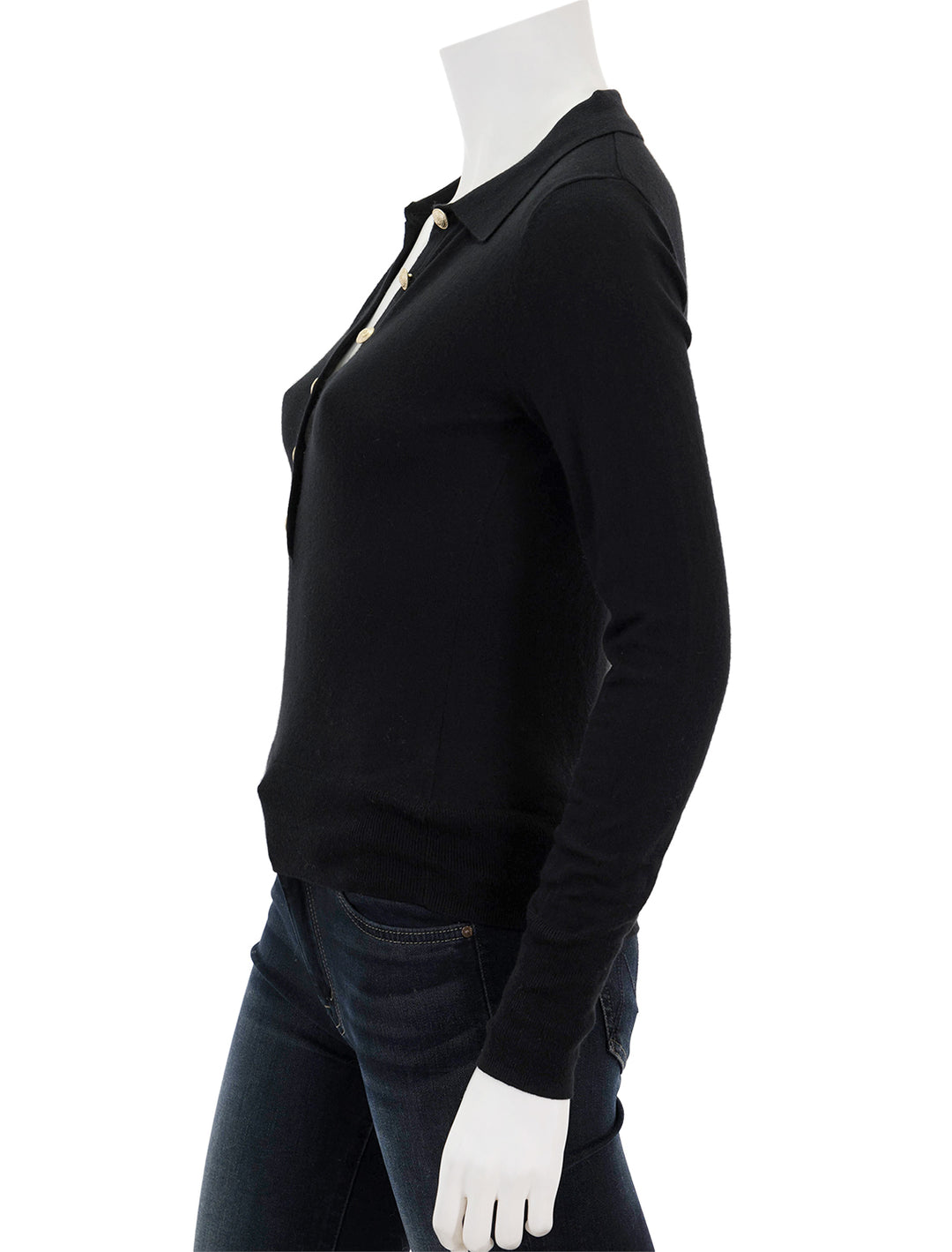 Side view of L'agence's sterling collared sweater in black.
