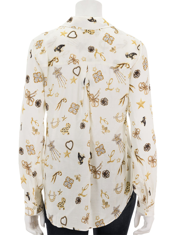 Back view of L'agence's holly in ecru multi brooch print.