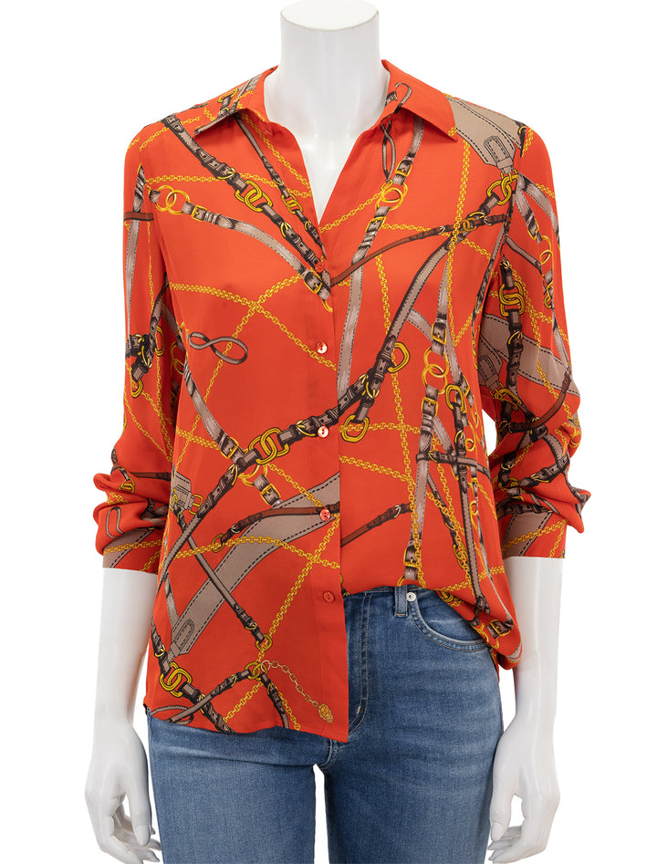 Front view of L'agence's nina in red clay belt print.