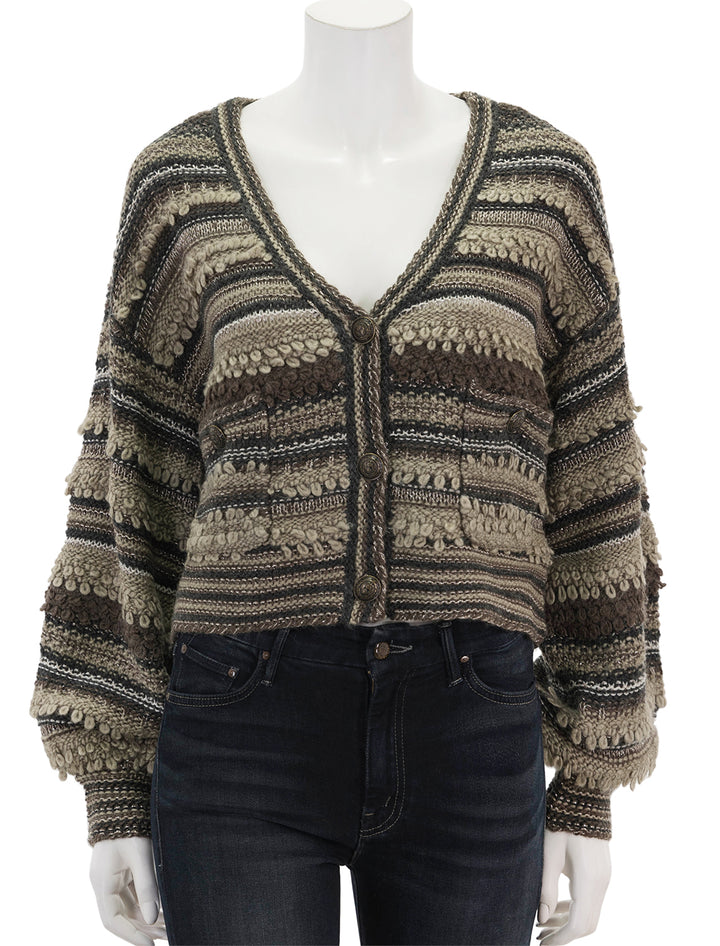 Front view of L'agence's harriet blouson sleeve cardigan.