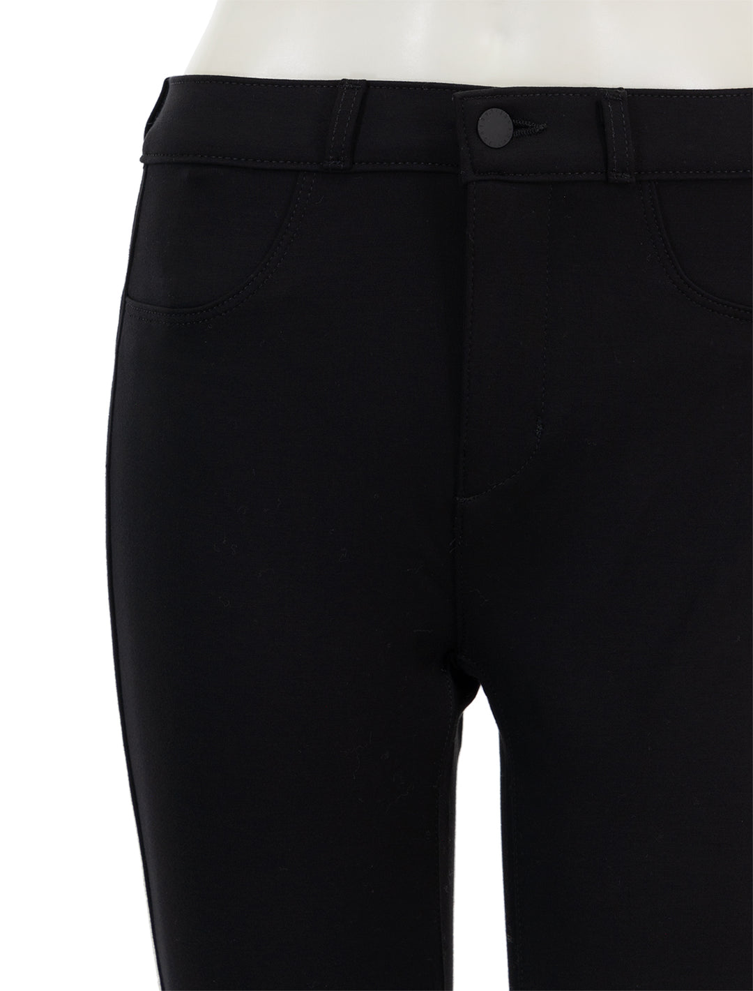 Close-up view of L'agence's asher high rise seamed skinny pant in black.