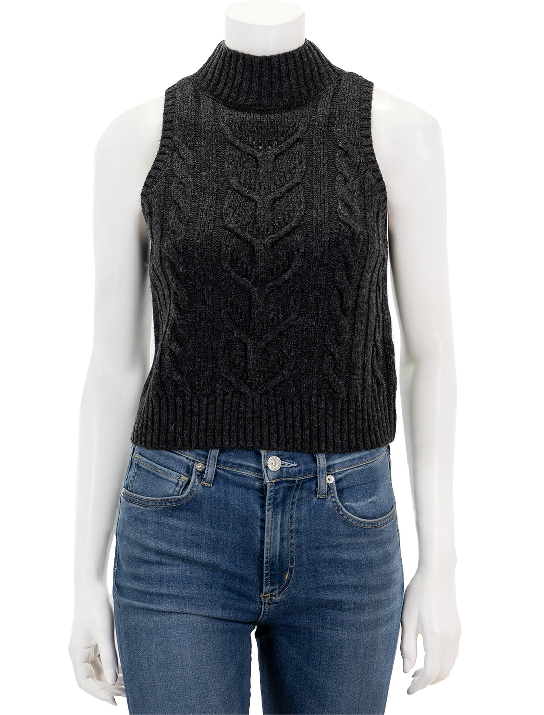 Front view of L'agence's bellini cable turtleneck in charcoal.