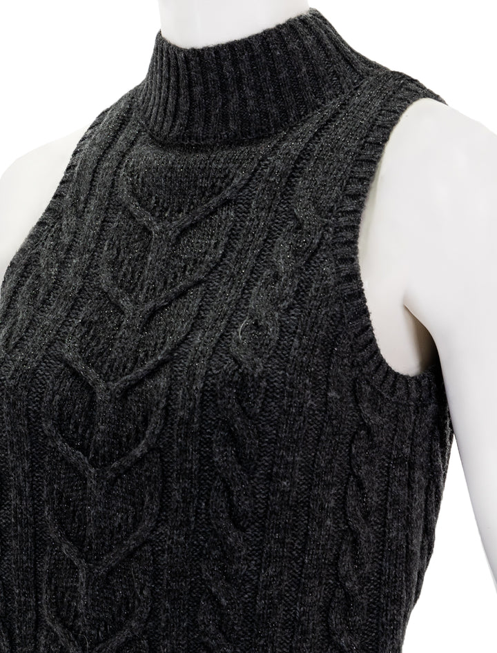 Close-up view of L'agence's bellini cable turtleneck in charcoal.