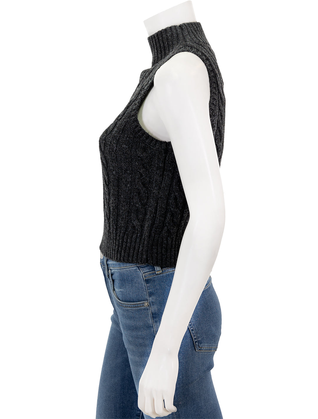 Side view of L'agence's bellini cable turtleneck in charcoal.