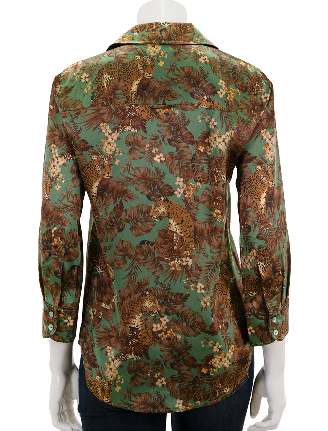 Back view of L'agence's dani in olive multi palm leopard.