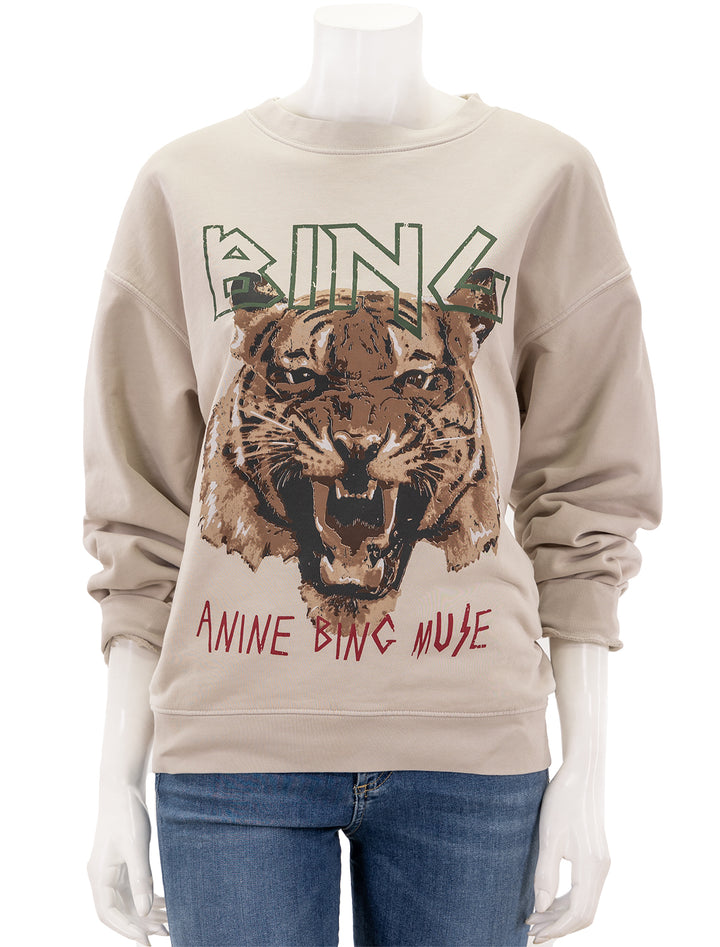Front view of Anine Bing's tiger sweatshirt in stone.