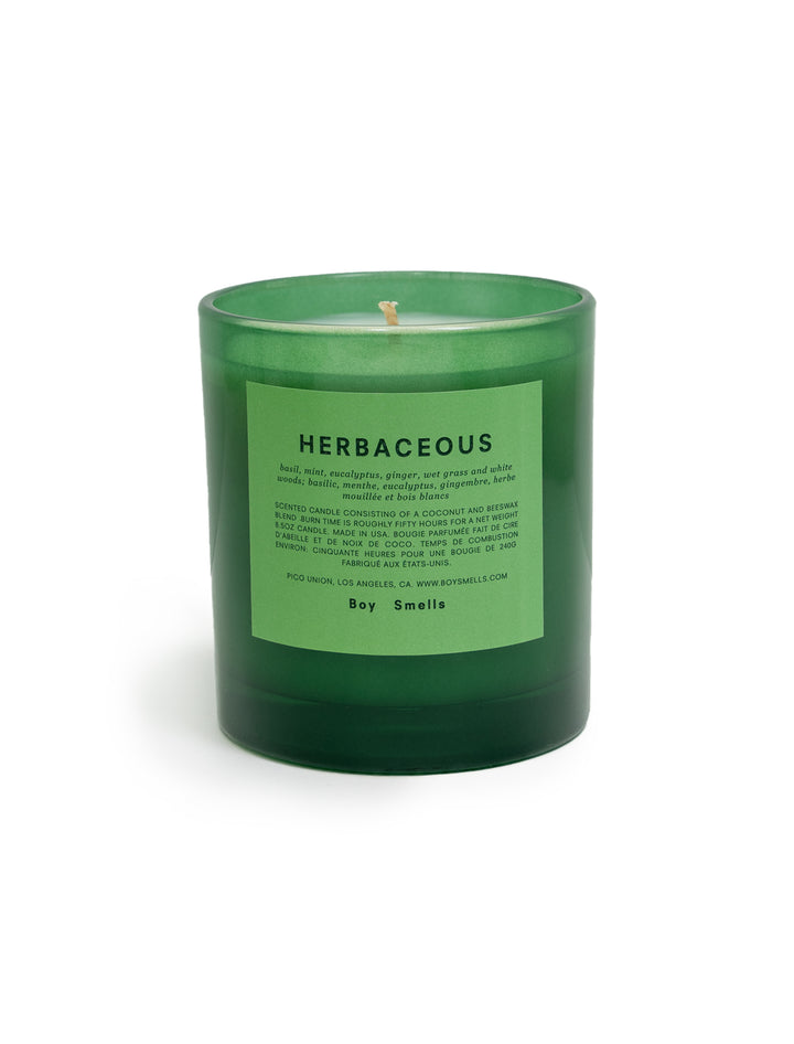 Front view of Boy Smells' farm to candle | herbaceous.