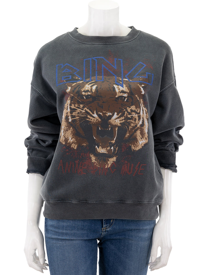 Front view of Anine Bing's tiger sweatshirt in black.