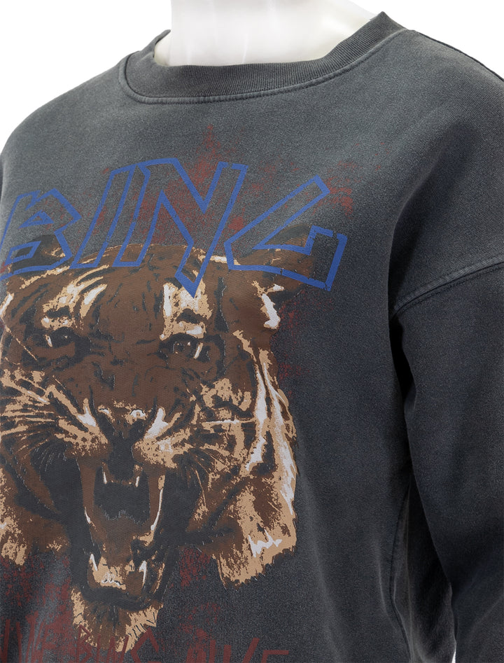 Close-up view of Anine Bing's tiger sweatshirt in black.