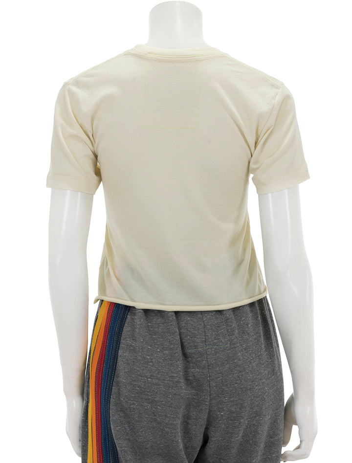 Back view of Aviator Nation's big rainbow boyfriend tee in vintage white.