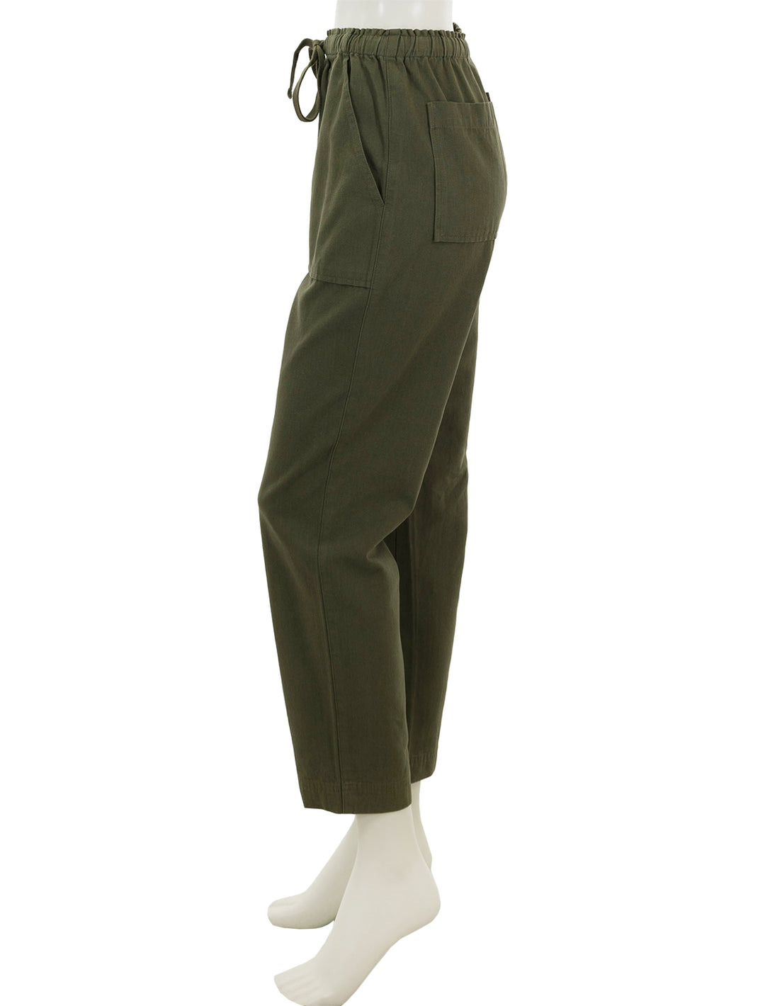 Side view of Lilla P.'s utility pants in army.